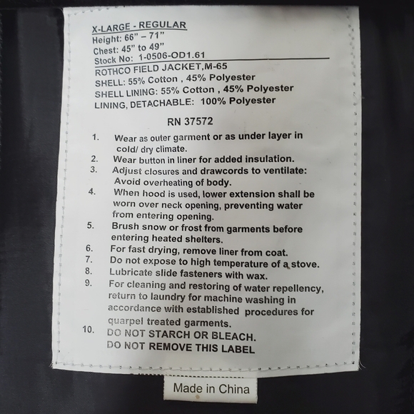 Rothco Tactical Field Jacket M-65 Men's Size XL Detachable Lining Winter Heavy - Picture 13 of 14